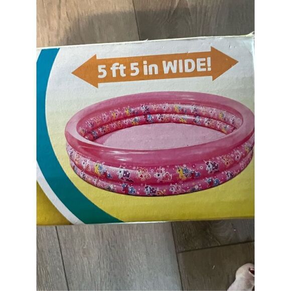 Play Day Kids Round Inflatable 3 Ring Kiddie Outdoor Pool Pink Pony Unicorn New - Picture 8 of 9